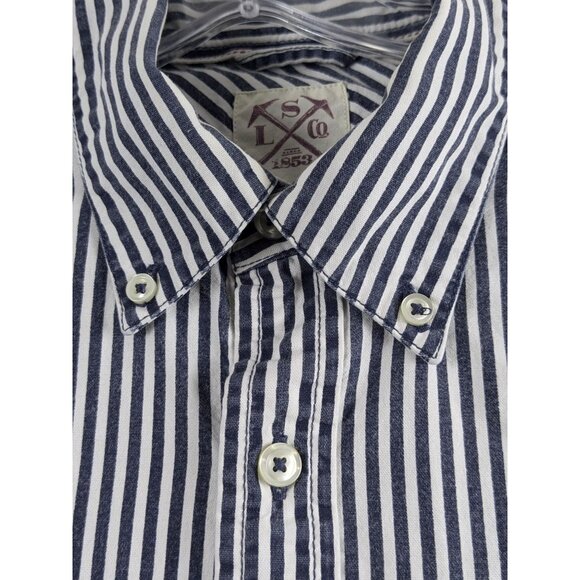 Levis White Blue Striped Button-Down Shirt Small Mens Long Sleeve Casual Pocket - Picture 10 of 12